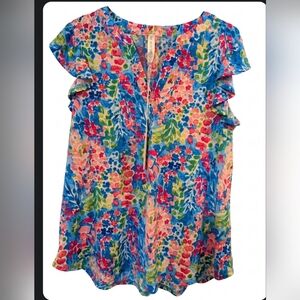 Dear Scarlett MultiColor Vibrant Floral Blouse,Top, Ruffle Sleeves.Sz.Small NWT